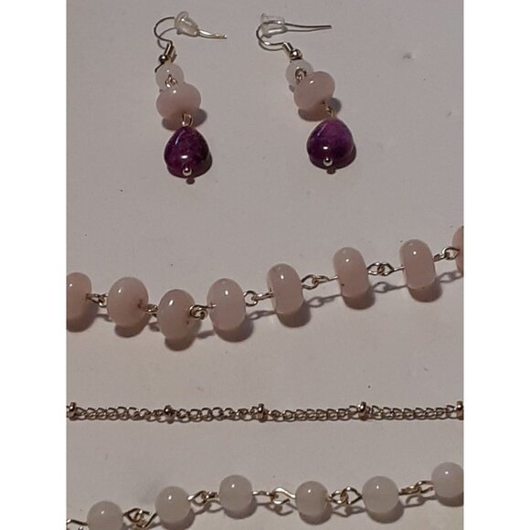 5 handmade layered necklaces with earrings amethyst, moonstone, and rose quartz. - Picture 4 of 5